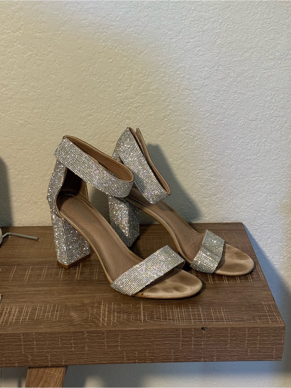 Jeffrey Campbell Silver Rhinestone Block Heel Sandals